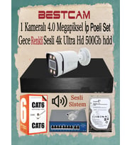 BESTCAM 1 Kameralı 4 Mega Piksel İP Poeli Set Gece Renkli Sesli 4K Ultra HD 500 GB HDD