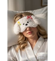 Caş Dekorasyon Beyaz Renk Köpek Motif Peluş Uyku Bandı