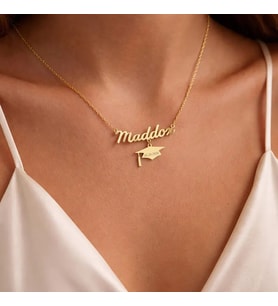 Kişiye Özel 925 Ayar Gümüş Tasarım Mezuniyet Şapkası Tarih İsim Kolye (Gold)