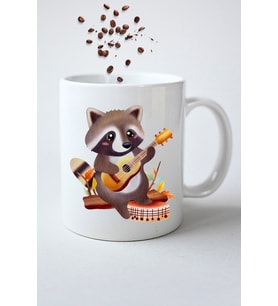 Gitar Çalan Rakun Cute Raccon Baskılı Hediye Kupa Bardak Porselen Çay Kahve Fincanı