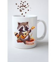 Gitar Çalan Rakun Cute Raccon Baskılı Hediye Kupa Bardak Porselen Çay Kahve Fincanı