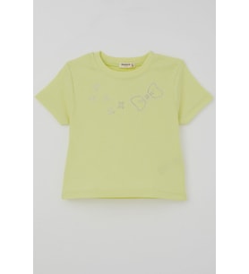 Breeze Kız Çocuk Crop Tişört Taşlı Fiyonk Baskılı 7-12 Yaş, Fıstık Yeşili
