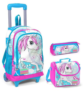 Coral High Mavi Unicorn Kız Çocuk Çekçek Çanta Seti - Işıklı Tekerlekler