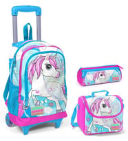 Coral High Mavi Unicorn Kız Çocuk Çekçek Çanta Seti - Işıklı Tekerlekler