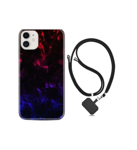 Apple Iphone 12 Mini Kılıf Silikon Desen Boyun Askılı Blue Red Fire 1637