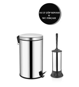 2'li Banyo Seti Paslanmaz Metal Çöp Kovası ve Tuvalet Fırçası
