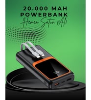 20000 mAh Taşınabilir Powerbank Çok Kablolu, Hızlı Şarj Destekli (22.5W)
