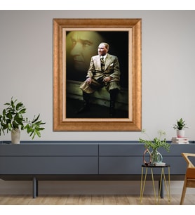 Altın Paspartulu Atatürk  Çerçeveli Tablo C840 (Gold)