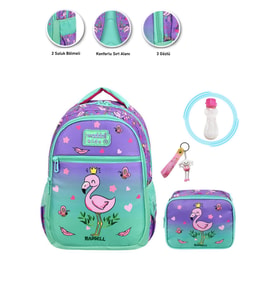 Smile Flamingo Okul Çantası + Beslenme + Suluk + Anahtarlık - İlkokul Çantası Kız Okul Çantası (Çok Renkli)