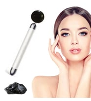 Titreşimli Güzellik Masaj Kalemi Doğal Black Obsidian Taş, Gümüş Çubuk