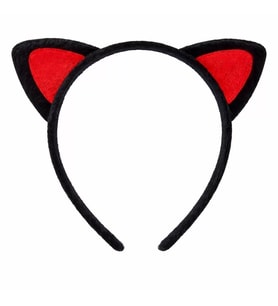 Peluş Kedi Kulak Taç Kırmızı Siyah – Çocuk Parti & Kostüm Tacı