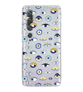 PrintiFy Xiaomi Mi Note 10 Pro ile Uyumlu Nazar Boncuğu 2  Kamera Korumalı Şeffaf Silikon Kılıf