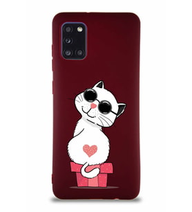Samsung Galaxy A31 Soft Premier Kapak Coolcat Tasarımlı Silikon Kılıf - Mürdüm (Şeffaf)