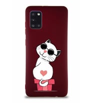 Samsung Galaxy A31 Soft Premier Kapak Coolcat Tasarımlı Silikon Kılıf - Mürdüm (Şeffaf)