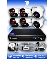 PICAM 6 Kameralı Panda 2 İç Kamera Set 250 GB HDD Full HD Gece Görüşlü Güvenlik Kamerası Sistemi
