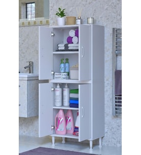 Eliusta Nuve Geniş Depolama Alanlı Dolap 65 cm Banyo/Mutfak Çok Fonksiyonlu 65x138x32,5 cm Saklama Dolabı (Beyaz)
