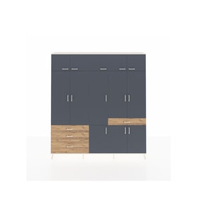 Arges Dolap 8 Raflı 4 Çekmeceli 3 Askılı 220x30x243 Aytaşı-Antrasit/Çam