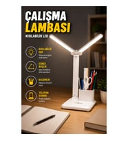 Kısılabilir LED Çalışma Lambası – Esnek Başlıklı, Kalemlik ve Telefon Standlı