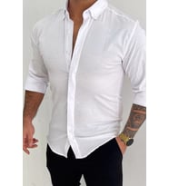 Erkek Gizli Düğmeli Slim Fit Basic Gömlek 21Y-4300610-01 Beyaz