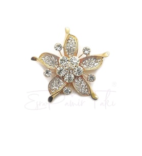 Altın Renk Taşlı Çiçek Broş