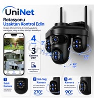 Uninet 4 Kameralı 3 Kamerası 355 Derece Dönebilen Biri Sabit Olan Wifi Güvenlik Sistemi – Gece Görüşü, Çift Yönlü Ses ve Uzaktan Izleme Özellikli Ip Ptz Kamera