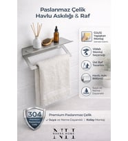 Paslanmaz Çelik Yapışkanlı Vidalı Raflı Havlu Askılığı