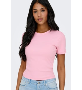 Only Kadın Bisiklet Yaka Basic Tişört - Val Life (Pembe)