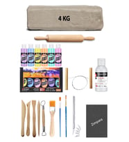 Beyaz Seramik Hamuru 4 Kg Kil Ebeşuar Seti Pastel Renk Akrilik Boya Vernik Ahşap Merdane Kretuar Set