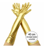 Altın Renk Dirsek Altı Lüks Saten Eldiven 40 cm