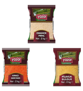 Yazar 3'lü Kumanya Gıda Ziyafet Paketi 2kg Osmancık+2kg Kırmızı+2kg Pilavlık bulgur