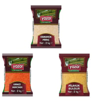Yazar 3'lü Kumanya Gıda Ziyafet Paketi 2kg Osmancık+2kg Kırmızı+2kg Pilavlık bulgur