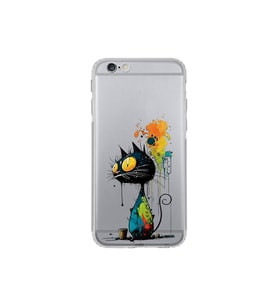 iPhone 6 Plus ile Uyumlu Splash Kedi Tasarımlı Şeffaf Silikon Kılıf