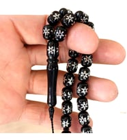  Koleksiyonluk Erzurum Oltu Taşı Tesbih Gümüş Kar Tanesi İşlemeli Usta İşçilikli Tesbih 8x10 mm