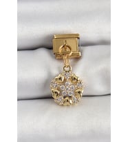 316L Çelik Sallantılı Zirkon Taşlı Kalp Detaylı Yıldz Model Gold Renk Nominat - SSSSSS7379-8