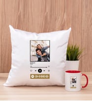 Kişiye Özel Spotify Tasarım Fotoğraflı Kare Yastık ve Kırmızı Kupa