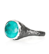 Gümüşcüm Paraiba Tourmaline Oval Taşlı Dövme Otantik Oksitli Kadın Gümüş Yüzük (Siyah)