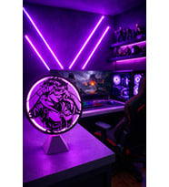 Valorant Clove Halka LED Işıklı Masa Gece Lambası Gamer Oyun Odası Dekor Hediye (Adaptör Dahil) (Beyaz-Mor)