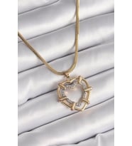 316L Çelik Gold Renk İtalyan Zincir Mix Renk Zirkon Taşlı Kalp Model Kadın Kolye 5886