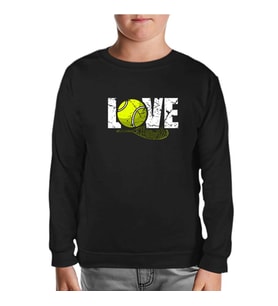 Tenis - Love Raket ve Top Siyah Çocuk Sweatshirt