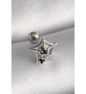 316L Çelik Gümüş Renk Siyah Zirkon Taş Detay Örümcek Ağ Model Tragus Piercing - TJ-PR1293