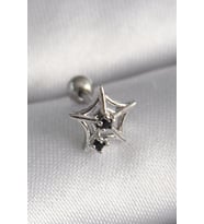 316L Çelik Gümüş Renk Siyah Zirkon Taş Detay Örümcek Ağ Model Tragus Piercing - TJ-PR1293