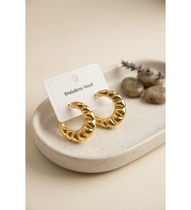 316L Çelik Gold Renk Retro Model Kalın Gövdeli Küpe TJ-BKP12049