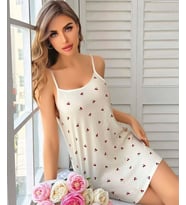 Lily Bianca %100 Pamuk Penye Kiraz Desenli Şirin Mini Gecelik-13000 (Beyaz)