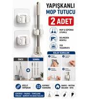 2 Adet Yapışkanlı Mop Tutucu Duvar Tipi Paspas Fırça Sapı Askısı