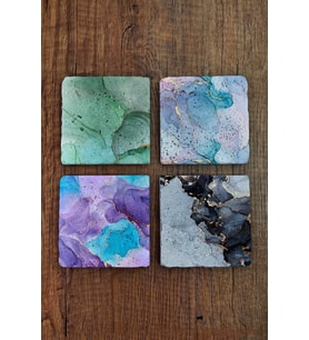 Doğal Taş Bardak Altlığı Mermer Desenleri Baskılı 4'lü Set Stone Coasters