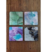 Doğal Taş Bardak Altlığı Mermer Desenleri Baskılı 4'lü Set Stone Coasters
