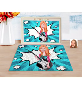 BK Gift Kişiye Özel Kadın Gitarist Karikatürlü 1000 Parça Profesyonel Puzzle-1