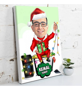 Yeni Yıl Neşe Getirsin Karikatürlü Kanvas Tablo