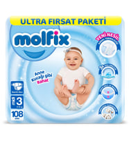 Molfix Bebek Bezi Ultra Fırsat Paketi 3 Beden 4-9 Kg 108 Adet