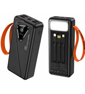 30000 mAh Powerbank 22.5W Hızlı Şarj Dijital Ekranlı LED Işıklı Dahili Kablolu Taşınabilir
